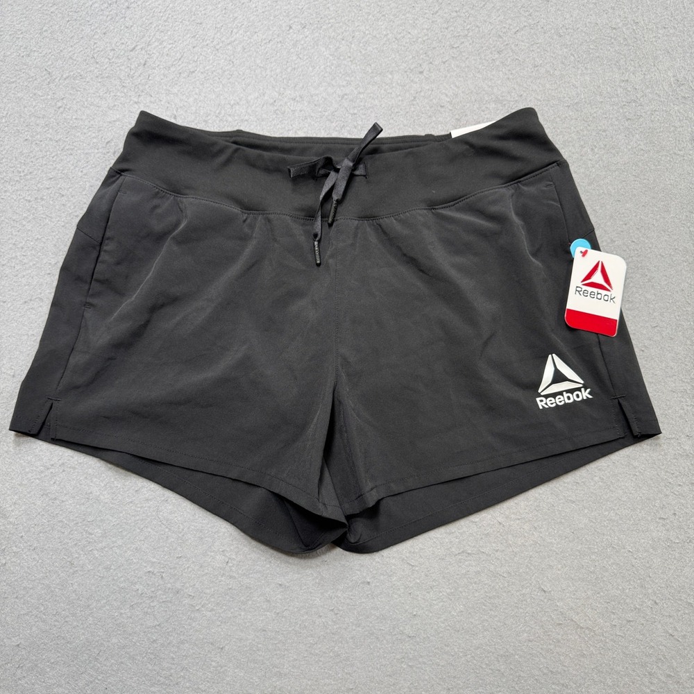 NEW Reebok Athletic Shorts Women's Large Black Slim Fit Running Gym Sportswear